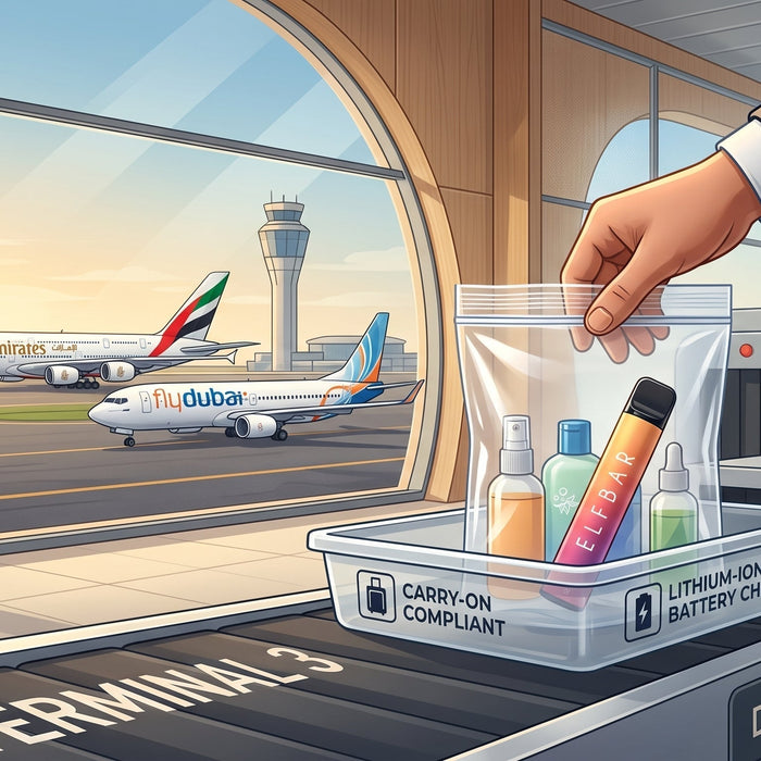 Can you bring a disposable vape on a plane carry-on security tray guide DXB airport