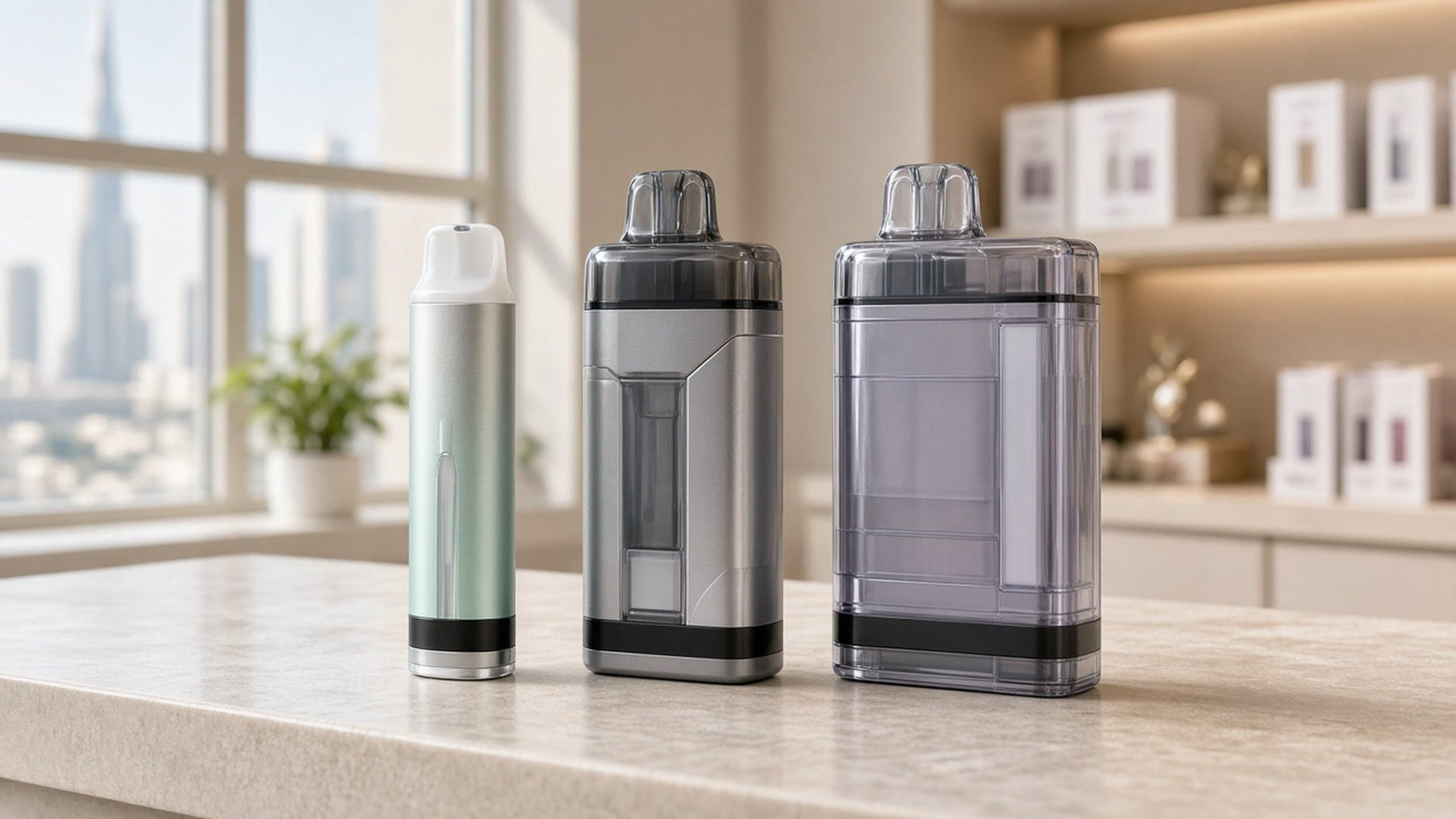 Disposable vape puff count comparison 6000 10000 30000 ELFBAR devices lined up UAE