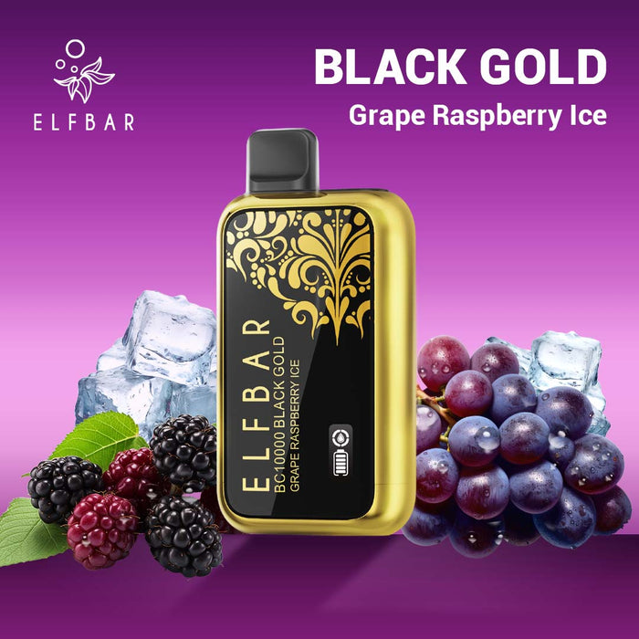 BC10000 BLACK GOLD Disposable Vape Grape Raspberry Ice ELFBAR BC10000 BLACK GOLD Disposable Vape Grape Raspberry Ice ELFBAR