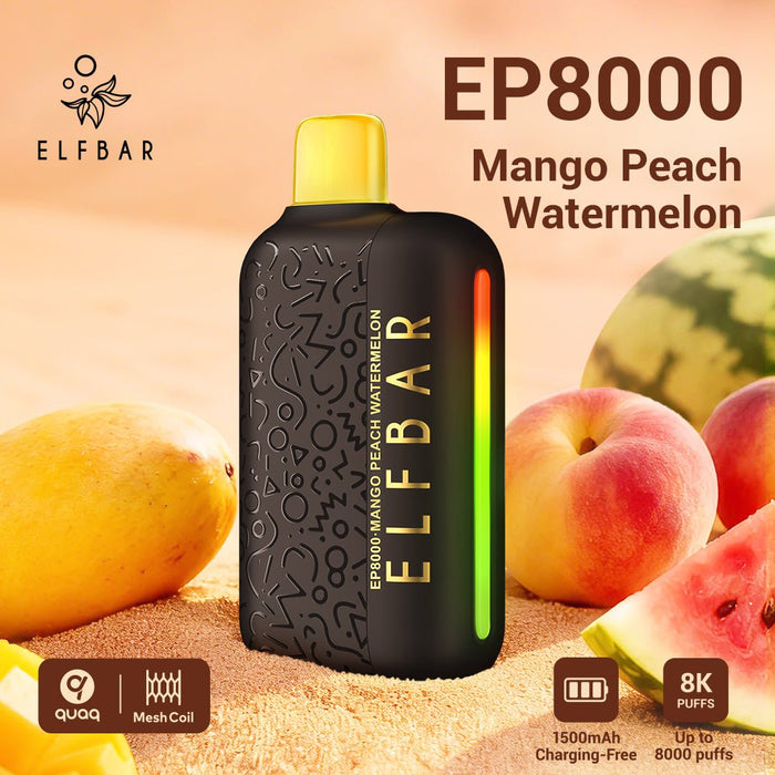 ELFBAR EP8000 Black Gold 8K Disposable Vape 5% Mango Peach Watermelon 1Pack (10 PCs)
