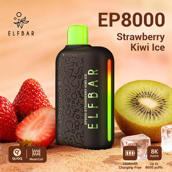 ELFBAR EP8000 Black Gold 8K Disposable Vape 5% Strawberry Kiwi Ice 1Pack (10 PCs)
