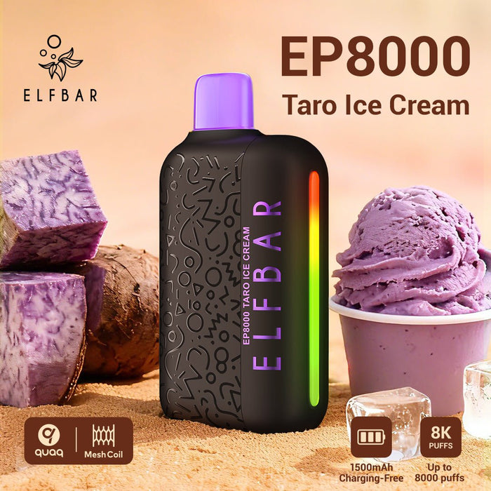 ELFBAR EP8000 Black Gold 8K Disposable Vape 5% Taro Ice Cream 1Pack (10 PCs)